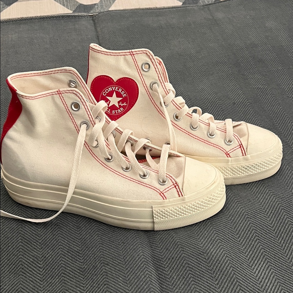 Converse Cream and Red High-Tops